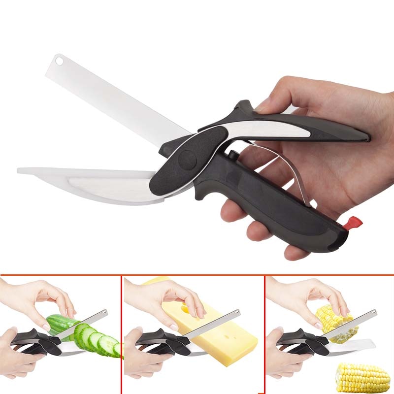 2 In 1 Multi-Function Kitchen Scissors Cutter Knife & Board