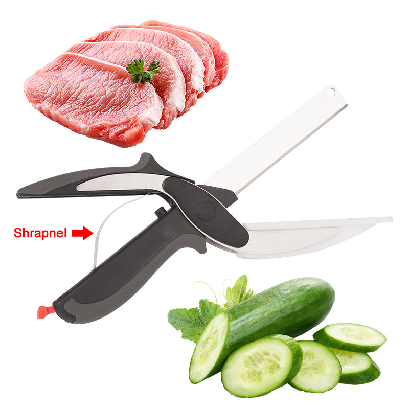 2 In 1 Multi-Function Kitchen Scissors Cutter Knife & Board
