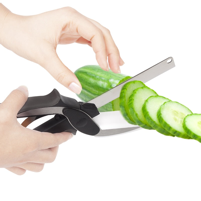 2 In 1 Multi-Function Kitchen Scissors Cutter Knife & Board