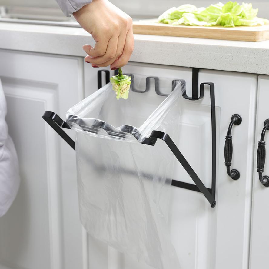 Hanging Kitchen Cabinet Door Trash Rack Towel Storage Garbage Rag Bags Holder